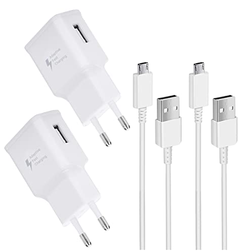 2er Pack Ladegerät kompatibel mit Samsung Galaxy S7 S6 S5 S4 S3 S2 Note A2S A3 A6S A7 A8 (A9 2016) A10 Tab A6 J7 J6 J5 J3 tab 7 6 Tablet 4 Schnellladegerät mit Micro USB 1,5m Kabel ladekabel (Weiß) von Ysevnotan