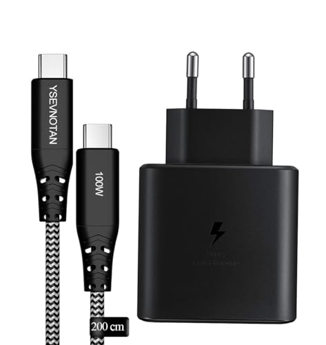 Schnellladegerät 45 w USB C Ladegerät mit 2m Nylon Ladekabel Typ C kompatibe mit Samsung Galaxy W24 S24 S23 S20 S21 Ultra S22+ S22 Ultra 5G Galaxy Tab S7 S7+ S8+ S8 Ultra Note10+ usw (schwarz) von Ysevnotan