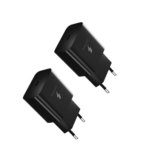 USB C Ladegerät Stecker Adapter Netzteil, 15W Schnellladegerät für Samsung Galaxy S23 S22 S21 S20 FE S11 S10 S9 S8 A04s A14 A13 4G A23 A33 A54 A34 5G iPhone iPad Google Pixel 8 (2 Pack schwarz) von Ysevnotan