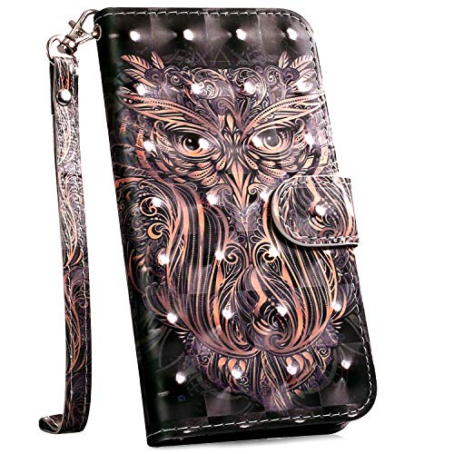 Ysimee Hülle kompatibel mit iPhone 7 Plus /8 Plus, 3D Leder Tasche Handyhülle Flip klapphülle Standfunktion Card Holder Schutzhülle Schlanke Leder Brieftasche + 1 X Stylus Pen, Gold Eule von Ysimee