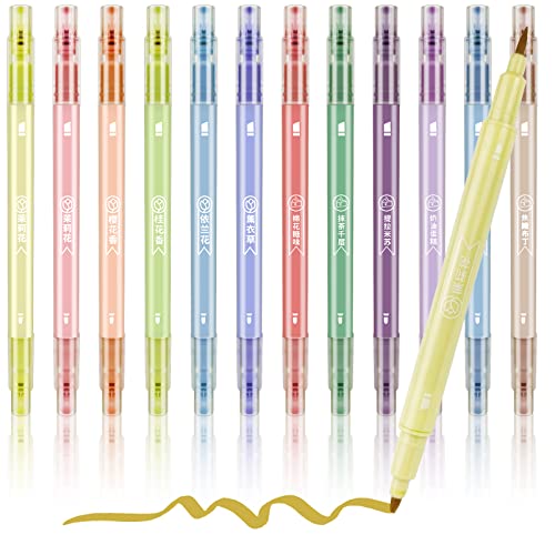 Ysimple Bunte Textmarker Set, Pastell Highlighter Pen Doppelkopf 2-in-1 Ästhetische Bibelmarker, Textmarker Stifte Aesthetic für Journal Bibel Planer Notizen Schule Bürobedarf (12 Stück rund) von Ysimple