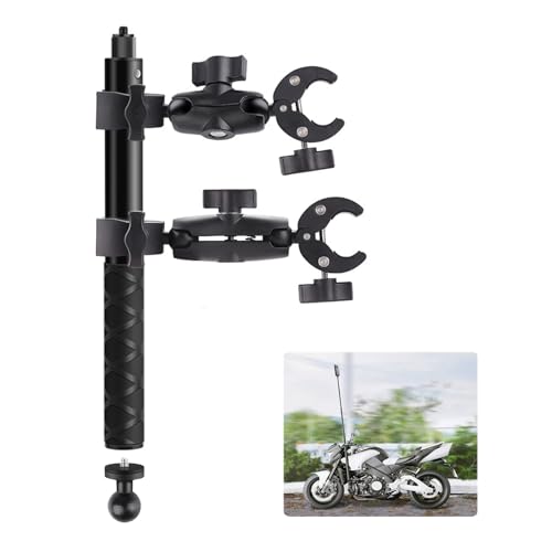 Actionkamera Motorrad Halterung, Motorrad Fahrrad Lenker Klemm Halterung Kit mit 47" Unsichtbar Selfie Stick Kompatibel für Insta 360 X4 X3 X2 X RS GO 3 Doppelt Klemme Kamera Fahrrad Halterung von Ysislybin
