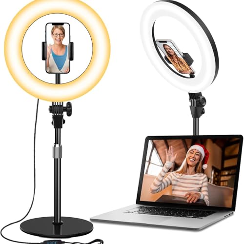 Ringlicht mit Stativ Handy Laptop Videokonferenz Licht, 8” Ring Light Ringleuchte 80 LED 3 Lichtfarben+10 Helligkeiten 360°Drehbar Schreibtisch Streaming Beleuchtung Licht YouTube Tiktok Ringlicht mit Stativ Handy Laptop Videokonferenz Licht, 8” Ring Light Ringleuchte 80 LED 3 Lichtfarben+10 Helligkeiten 360°Drehbar Schreibtisch Streaming Beleuchtung Licht YouTube Tiktok von Ysislybin