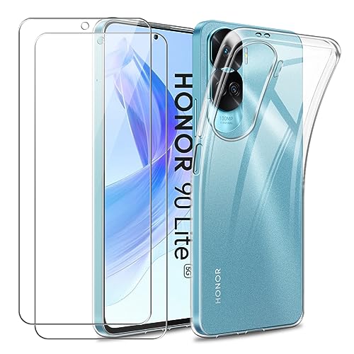 Ysjisy Hülle Kompatibel mit Huawei Honor 90 Lite 5G, Transparent Weich TPU Schutzhülle mit Zwei Gehärtetes Glas Schutzfolie Displayschutzfolie für Huawei Honor 90 Lite 5G von Ysjisy