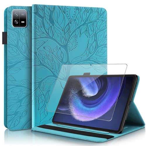 Ysjisy Hülle Kompatibel mit Xiaomi Pad 6 / Xiaomi Pad 6 Pro, Blau PU Leder Flip Brieftasche Schutzhülle mit 1 Stücke Gehärtetes Glas Schutzfolie Displayschutzfolie für Xiaomi Pad 6 von Ysjisy