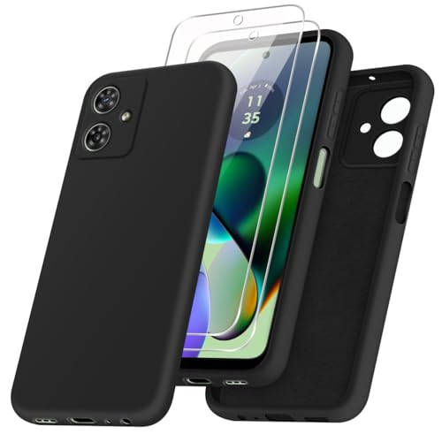 Ysjisy Hülle für Motorola Moto G54 5G mit 2 Stücke Schutzfolie, Weich und Schwarz Silikon Anti-Fingerabdruck Handyhülle, Stoßfest und Kratzfest Schutzhülle (Schwarz) von Ysjisy