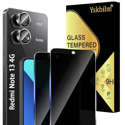 Sichtschutz Schutzfolie für Xiaomi Redmi Note 13 4G (Nicht für Redmi Note 13 5G) Panzer Schutz Glas,2 Stück Sichtschutz und 1 Stück Kameraschutz,Anti-Spy Schutzglas，9H Härte Bläschenfrei Kratzfest von Yskbilm