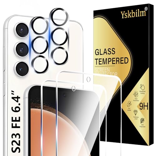 Yskbilm Displayschutzfolie für Samsung Galaxy S23 FE 16,3 cm (6,4 Zoll) + Kameralinsenschutz, 9H, bruchsicher, blasenfrei, kratzfest, ultra-widerstandsfähig, hüllenfreundlich für Samsung Galaxy S23FE von Yskbilm