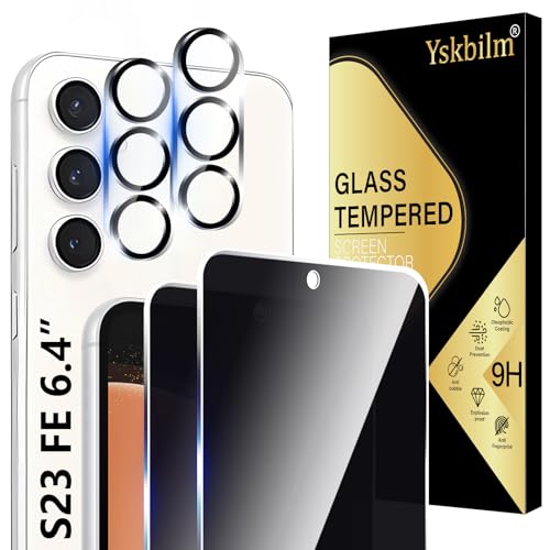 Yskbilm Displayschutzfolie für Samsung Galaxy S23 FE 16,3 cm (6,4 Zoll) + Kameralinsenschutz, Anti-Spionage-Funktion, 9H, bruchsicher, blasenfrei, hüllenfreundlich für Samsung Galaxy S23FE, 2 + 2 von Yskbilm