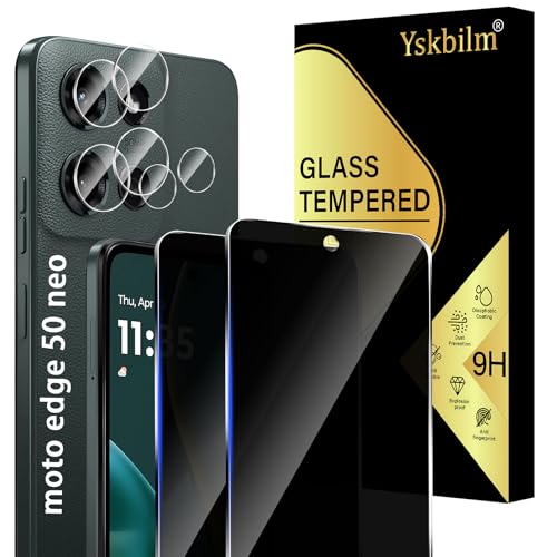 Yskbilm Sichtschutz Schutzfolie für Motorola Moto Edge 50 Neo Panzer Schutz Glas,2 Stück Sichtschutz und 2 Stück Kameraschutz,Anti-Spy Schutzglas，9H Härte Bläschenfrei Kratzfest von Yskbilm