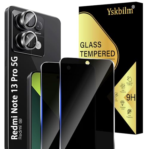 Yskbilm Sichtschutz Schutzfolie für Xiaomi Redmi Note 13 Pro 5G (Nicht für Redmi Note 13 Pro 4G) Panzer Schutz Glas,2 Stück Sichtschutz und 1 Stück Kameraschutz,Anti-Spy Schutzglas，9H Härte Kratzfest von Yskbilm