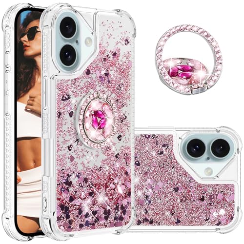 Ysnzaq Bling Liquid Hülle für iPhone 16 6.1", Glitzer Flüssig Quicksand Fließende Soft TPU Stoßfest Handyhülle mit 360 Grad Ring Ständer für iPhone 16 / Apple 16. YBZ Rose Gold Ysnzaq Bling Liquid Hülle für iPhone 16 6.1", Glitzer Flüssig Quicksand Fließende Soft TPU Stoßfest Handyhülle mit 360 Grad Ring Ständer für iPhone 16 / Apple 16. YBZ Rose Gold von Ysnzaq