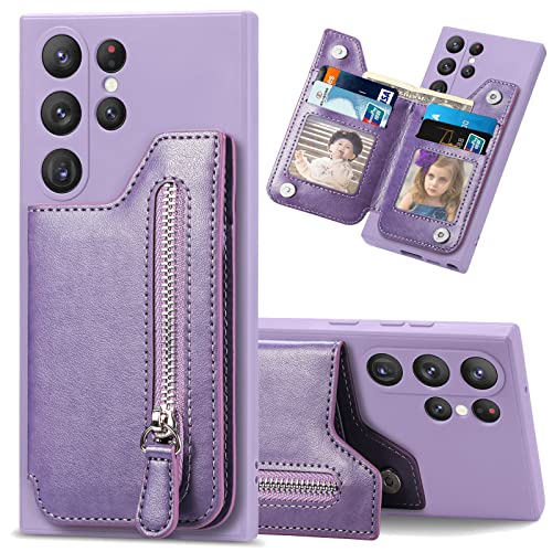 Ysnzaq Brieftasche Hülle für Samsung Galaxy S23 Ultra 6.8", PU Leder Weich TPU Reißverschluss Schutzhülle mit [Kartenfach] [Standfunktion] Stoßfest Handyhülle für Samsung Galaxy S23 Ultra.SDD Purple von Ysnzaq
