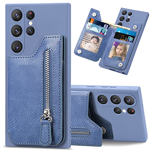 Ysnzaq Brieftasche Hülle für Samsung Galaxy S23 Ultra 6.8", PU Leder Weich TPU Reißverschluss Schutzhülle mit [Kartenfach] [Standfunktion] Stoßfest Handyhülle für Samsung Galaxy S23 Ultra.SDD Blue von Ysnzaq