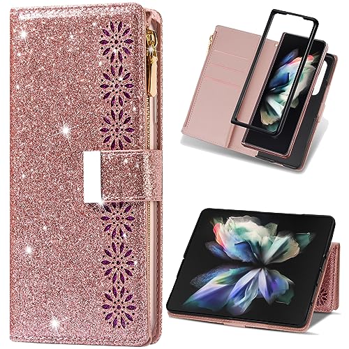 Ysnzaq Brieftasche Hülle für Samsung Galaxy Z Fold 5 7.6", Bling Glitzer Stoßfest Premium PU Leder mit Kartenfach Handyhülle für Samsung Galaxy Z Fold5.SF Rose Ysnzaq Brieftasche Hülle für Samsung Galaxy Z Fold 5 7.6", Bling Glitzer Stoßfest Premium PU Leder mit Kartenfach Handyhülle für Samsung Galaxy Z Fold5.SF Rose von Ysnzaq