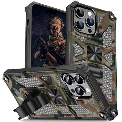Ysnzaq Hülle für iPhone 16 Pro Max 6,9", [Military Grade Schutz] Camouflage Armor Panzerhülle Heavy Duty Handyhülle mit Ständer Schutzhülle für Apple iPhone 16 Pro Max-YH Army Green von Ysnzaq