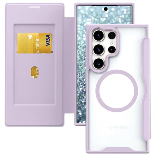 Ysnzaq Clear Hülle für Samsung Galaxy S23 Ultra (Not S23) Handyhülle mit Mag-Safe, Transparente Anti-Kratzer Leder Klapphülle mit Kartenfach Handytasche für Samsung Galaxy S23 Ultra.XJ Purple von Ysnzaq