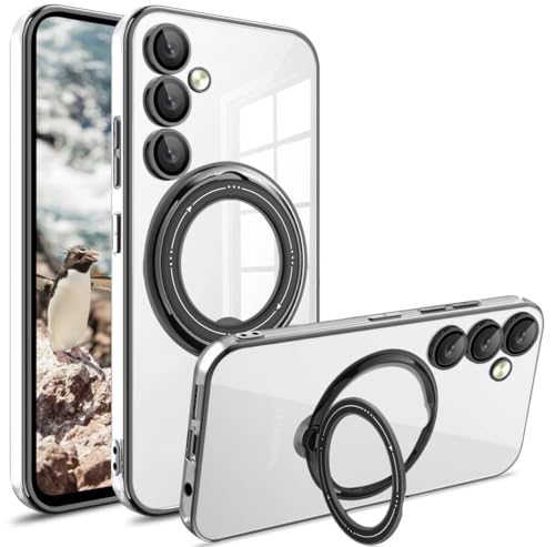 Ysnzaq Clear Hülle für Samsung Galaxy S24 Plus, [Militärischer Schutz] Stoßfest Slim Nicht Vergilbend Transparent mit Ständer Bumper Handyhülle für Samsung S24+ / S24 Plus.LD Black von Ysnzaq