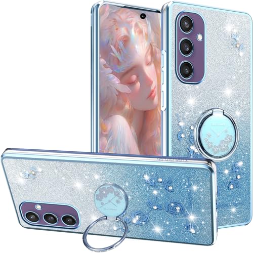 Ysnzaq Glitzer Blumen Hülle für Samsung Galaxy S25 mit Ring Halter, Bling Sparkle Silikon Weich TPU Stoßfest Bumper Handyhülle für Samsung Galaxy S25. YSH Blue Ysnzaq Glitzer Blumen Hülle für Samsung Galaxy S25 mit Ring Halter, Bling Sparkle Silikon Weich TPU Stoßfest Bumper Handyhülle für Samsung Galaxy S25. YSH Blue von Ysnzaq