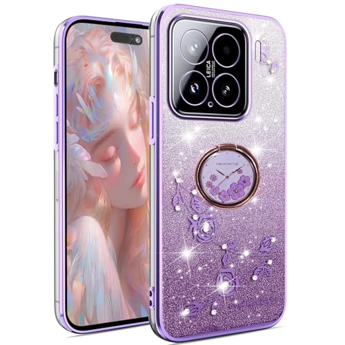 Ysnzaq Glitzer Blumen Hülle für Xiaomi 15 mit Ring Halter, Bling Sparkle Silikon Weich TPU Stoßfest Bumper Handyhülle für Xiaomi 15. YSH Purple Ysnzaq Glitzer Blumen Hülle für Xiaomi 15 mit Ring Halter, Bling Sparkle Silikon Weich TPU Stoßfest Bumper Handyhülle für Xiaomi 15. YSH Purple von Ysnzaq