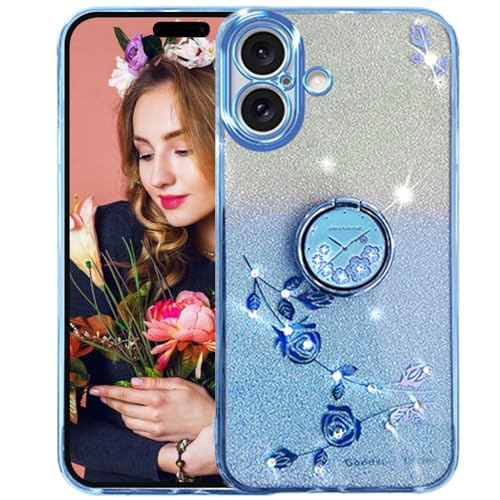 Ysnzaq Glitzer Blumen Hülle für iPhone 16 6.1" mit Ring Halter, Bling Sparkle Silikon Weich TPU Stoßfest Bumper Handyhülle für iPhone 16 / Apple 16 YSH Blue Ysnzaq Glitzer Blumen Hülle für iPhone 16 6.1" mit Ring Halter, Bling Sparkle Silikon Weich TPU Stoßfest Bumper Handyhülle für iPhone 16 / Apple 16 YSH Blue von Ysnzaq