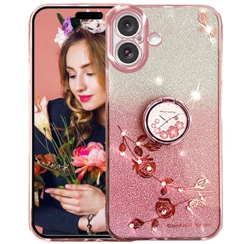 Ysnzaq Glitzer Blumen Hülle für iPhone 16 Plus 6.7" mit Ring Halter, Bling Sparkle Silikon Weich TPU Stoßfest Bumper Handyhülle für iPhone 16 Plus/Apple 16 Plus YSH Pink Ysnzaq Glitzer Blumen Hülle für iPhone 16 Plus 6.7" mit Ring Halter, Bling Sparkle Silikon Weich TPU Stoßfest Bumper Handyhülle für iPhone 16 Plus/Apple 16 Plus YSH Pink von Ysnzaq
