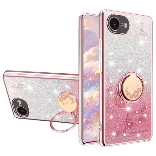 Ysnzaq Glitzer Blumen Hülle für iPhone 16E 2025 mit Ring Halter, Bling Sparkle Slim Silikon Weich TPU Stoßfest für Frauen Mädchen Handyhülle für Apple iPhone 16E 6,1"-YSH Pink Ysnzaq Glitzer Blumen Hülle für iPhone 16E 2025 mit Ring Halter, Bling Sparkle Slim Silikon Weich TPU Stoßfest für Frauen Mädchen Handyhülle für Apple iPhone 16E 6,1"-YSH Pink von Ysnzaq