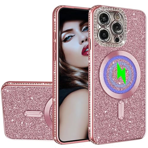 Ysnzaq Glitzer Diamond Hülle für Apple iPhone 15 Pro 6.1" Kompatibel mit Magsafe, Bling Sparkle Silikon TPU Ultra Dünn Luxus Stoßfest Bumper Handyhülle für Apple iPhone 15 Pro.KL Rose Gold von Ysnzaq