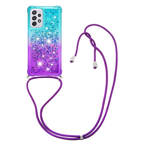 Ysnzaq Glitzer Handyhülle für Samsung Galaxy A03S Hülle, Quicksand Fließende Flüssigkeit Slim Stoßfest TPU Bumper Schutzhülle mit Umhängeband Case für Samsung Galaxy A03S YBG Green Purple. von Ysnzaq