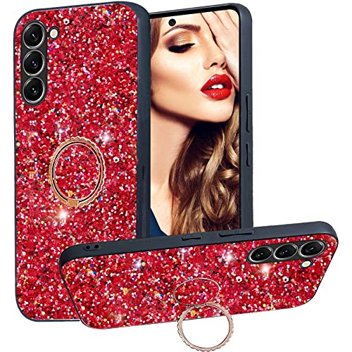 Ysnzaq Glitzer Handyhülle für Samsung Galaxy S21 Plus 6.7", Bling Sparkle Mädchen Hülle mit Ringständer Ultra Dünn Bumper Stoßfest Case für Samsung Galaxy S21+ / S21 Plus. CZ Red von Ysnzaq