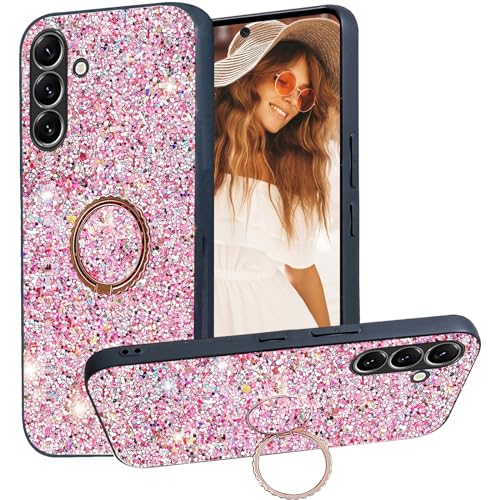 Ysnzaq Glitzer Handyhülle für Samsung Galaxy S24 FE (Not S24) 6.7", Bling Sparkle Mädchen Hülle mit Ringständer Ultra Dünn Stoßfest Bumper Case für Samsung Galaxy S24 FE. CZ Pink von Ysnzaq