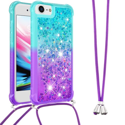 Ysnzaq Glitzer Hülle für Apple iPhone 16e mit Umhängeband, Quicksand Bling Fließende Flüssigkeit Stoßfeste TPU mit Band Handyhülle für Apple iPhone 16e. YBG Green Purple Ysnzaq Glitzer Hülle für Apple iPhone 16e mit Umhängeband, Quicksand Bling Fließende Flüssigkeit Stoßfeste TPU mit Band Handyhülle für Apple iPhone 16e. YBG Green Purple von Ysnzaq