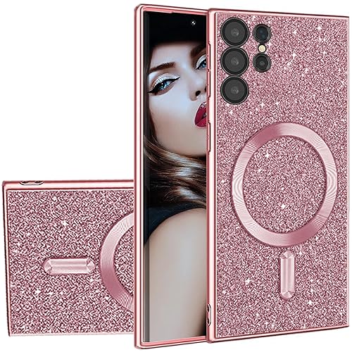 Ysnzaq Glitzer Hülle für Samsung Galaxy S22 Ultra 6.8" Kompatibel mit Magsafe, Bling Sparkle Ultra Dünn Luxus TPU Stoßfest Bumper Handyhülle für Samsung Galaxy S22 Ultra.KM Rose Gold von Ysnzaq