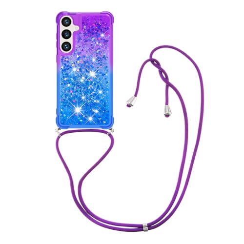 Ysnzaq Glitzer Hülle für Samsung Galaxy S24 FE (Not S24) mit Umhängeband, Quicksand Bling Fließende Flüssigkeit mit Band Stoßfest TPU Handyhülle für Samsung Galaxy S24 FE. YBG Purple Blue von Ysnzaq