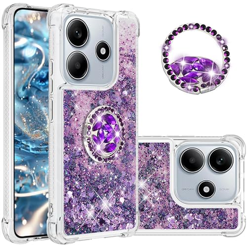 Ysnzaq Glitzer Hülle für Xiaomi Redmi Note 14 5G (Not 4G) Handyhülle mit Ring Halter Ständer, Fließender Flüssiger Pailletten Treibsand für Mädchen klar Schutzhülle für Redmi Note 14 5G-YBZ Purple von Ysnzaq