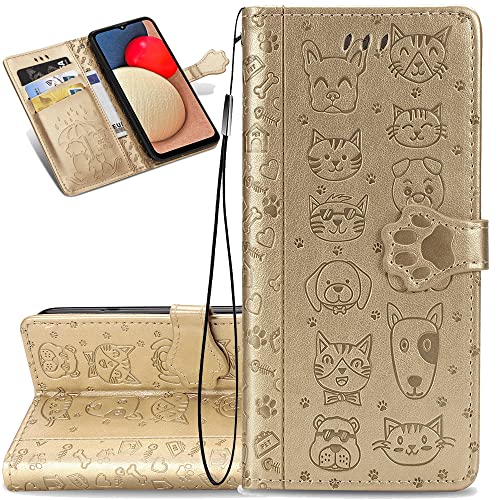 Ysnzaq Handyhülle für Oppo A72 5G Leder Hülle, Premium Schutzhülle Cute Cat Dog Muster Wallet Case Klapphüllen Magnetverschluss Cover für Oppo A72 5G. Cat Dog Gold CD. von Ysnzaq