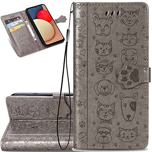 Ysnzaq Handyhülle für Samsung Galaxy A13 5G Leder Hülle, Premium Schutzhülle Cute Cat Dog Muster Wallet Case Klapphüllen Magnetverschluss Cover für Samsung Galaxy A13 5G / A04S. Cat Dog Gray CD. von Ysnzaq