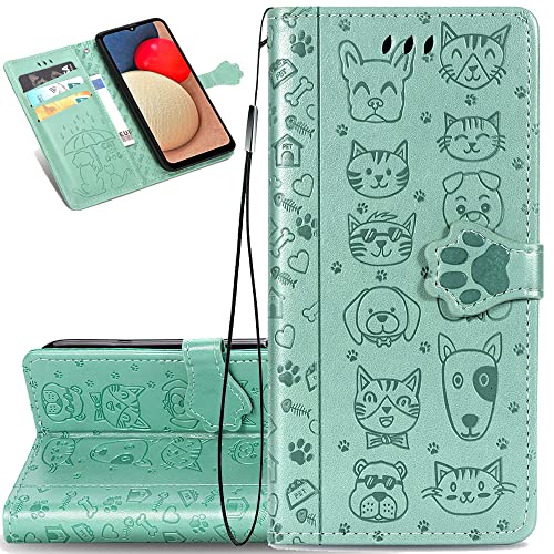 Ysnzaq Handyhülle für Samsung Galaxy A13 5G Leder Hülle, Premium Schutzhülle Cute Cat Dog Muster Wallet Case Klapphüllen Magnetverschluss Cover für Samsung Galaxy A13 5G / A04S. Cat Dog Green CD. von Ysnzaq