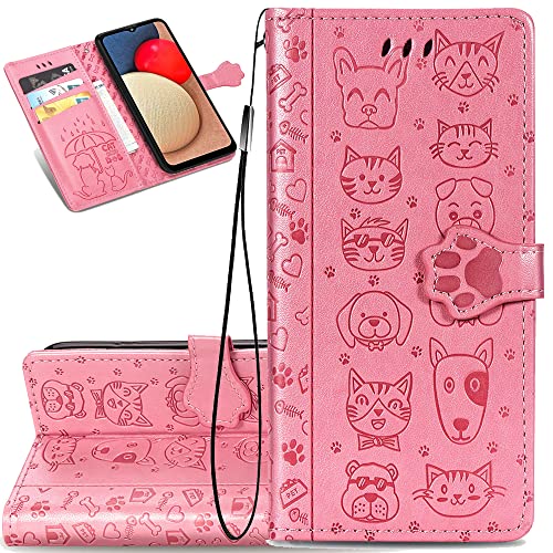 Ysnzaq Handyhülle für Samsung Galaxy A23 4G Leder Hülle, Premium Schutzhülle Cute Cat Dog Muster Case Klapphüllen Magnetverschluss Cover für Samsung Galaxy A23 4G (Not 5G). Cat Dog Pink CD von Ysnzaq