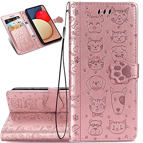 Ysnzaq Handyhülle für Samsung Galaxy A33 5G Leder Hülle, Premium Schutzhülle Cute Cat Dog Muster Wallet Case Klapphüllen Magnetverschluss Cover für Samsung Galaxy A33 5G. Cat Dog Rose Gold CD. von Ysnzaq