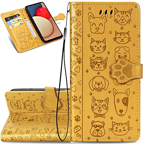 Ysnzaq Handyhülle für Samsung Galaxy A71 4G Leder Hülle, Premium Schutzhülle Cute Cat Dog Muster Wallet Case Klapphüllen Magnetverschluss Cover für Samsung Galaxy A71 4G. Cat Dog Yellow CD. von Ysnzaq