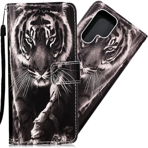 Ysnzaq Handyhülle für Samsung Galaxy S23 Ultra 6.8", 3D Muster Premium PU Leder Brieftasche Magnet Flip Case Cover mit [Kartenfach] Stoßfeste Hülle für Samsung Galaxy S23 Ultra.YC Black Tiger von Ysnzaq
