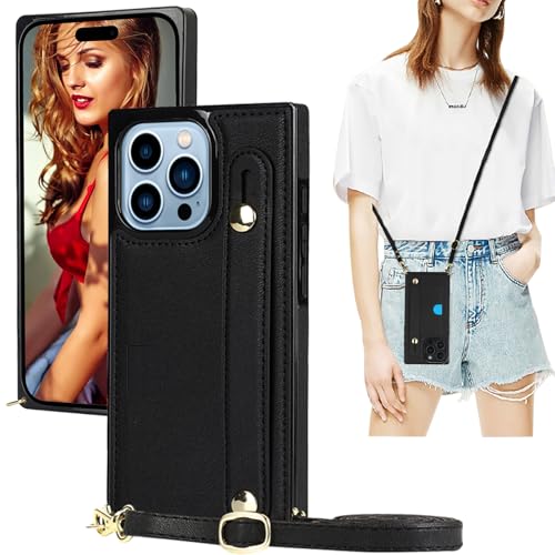 Ysnzaq Handykette Hülle für iPhone 16 Pro Max mit Band, PU Leder Brieftasche Frauen Mädchen Stoßfeste Schutzhülle mit Kartenfächer Hülle für iPhone 16 Pro Max/Apple 16 Pro Max. ZY Black Ysnzaq Handykette Hülle für iPhone 16 Pro Max mit Band, PU Leder Brieftasche Frauen Mädchen Stoßfeste Schutzhülle mit Kartenfächer Hülle für iPhone 16 Pro Max/Apple 16 Pro Max. ZY Black von Ysnzaq