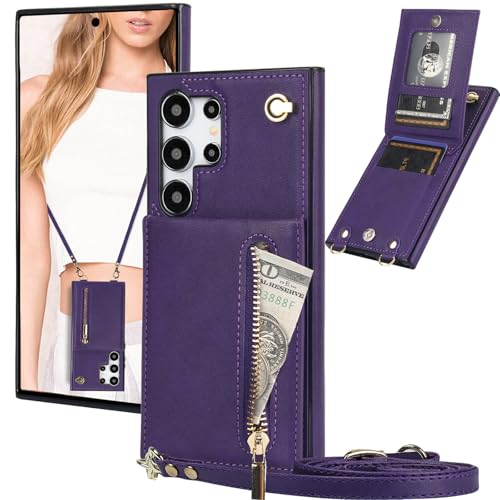 Ysnzaq Handykette Hülle für Samsung Galaxy S25 Ultra (Not S25) mit Band, PU Leder Geldbörse mit Kartenfächern Verstellbarem Lanyard Stoßfeste Handyhülle für Samsung Galaxy S25 Ultra.XK Purple von Ysnzaq