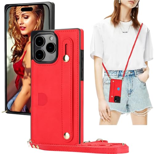 Ysnzaq Handykette Hülle für iPhone 16 Pro mit Band, PU Leder Brieftasche Frauen Mädchen Stoßfeste Schutzhülle mit Kartenfächer Hülle für iPhone 16 Pro/Apple 16 Pro. ZY Red Ysnzaq Handykette Hülle für iPhone 16 Pro mit Band, PU Leder Brieftasche Frauen Mädchen Stoßfeste Schutzhülle mit Kartenfächer Hülle für iPhone 16 Pro/Apple 16 Pro. ZY Red von Ysnzaq