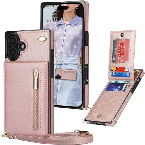 Ysnzaq Handykette hülle für iPhone 16 Plus 6.7" mit Kartenfächer, PU Leder Kleine Geldbörse Crossbody Tasche mit Adjustable Lanyard Stossfest Handyhülle für iPhone 16 Plus/Apple 16 Plus.XK Rose Gold Ysnzaq Handykette hülle für iPhone 16 Plus 6.7" mit Kartenfächer, PU Leder Kleine Geldbörse Crossbody Tasche mit Adjustable Lanyard Stossfest Handyhülle für iPhone 16 Plus/Apple 16 Plus.XK Rose Gold von Ysnzaq