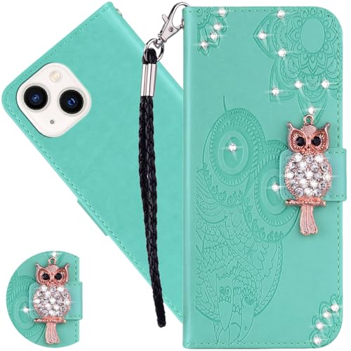 Ysnzaq Hülle für Apple iPhone 15 6.1", Owl Embossed Bling Glitzer PU Leder Brieftasche Klapphülle mit Standfuntion Stoßfeste Handyhülle für Apple iPhone 15.YK Green Ysnzaq Hülle für Apple iPhone 15 6.1", Owl Embossed Bling Glitzer PU Leder Brieftasche Klapphülle mit Standfuntion Stoßfeste Handyhülle für Apple iPhone 15.YK Green von Ysnzaq