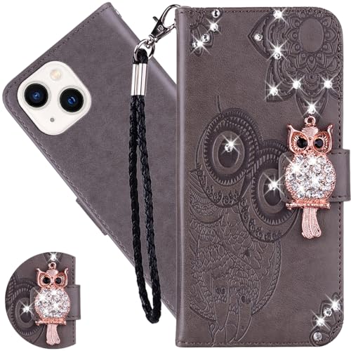 Ysnzaq Hülle für Apple iPhone 15 Pro 6.1", Owl Embossed Bling Glitzer PU Leder Brieftasche Klapphülle mit Standfuntion Stoßfeste Handyhülle für Apple iPhone 15 Pro.YK Gray Ysnzaq Hülle für Apple iPhone 15 Pro 6.1", Owl Embossed Bling Glitzer PU Leder Brieftasche Klapphülle mit Standfuntion Stoßfeste Handyhülle für Apple iPhone 15 Pro.YK Gray von Ysnzaq