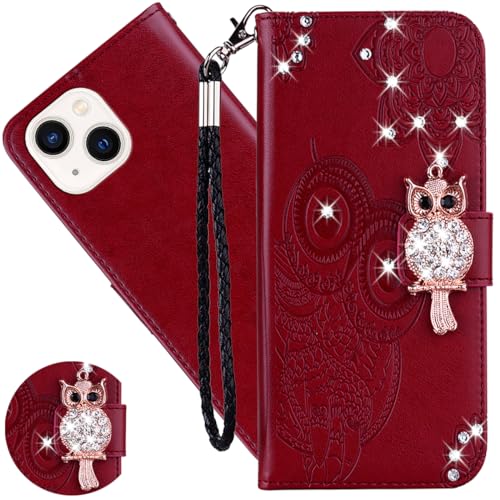 Ysnzaq Hülle für Apple iPhone 15 Pro 6.1", Owl Embossed Bling Glitzer PU Leder Brieftasche Klapphülle mit Standfuntion Stoßfeste Handyhülle für Apple iPhone 15 Pro.YK Red Ysnzaq Hülle für Apple iPhone 15 Pro 6.1", Owl Embossed Bling Glitzer PU Leder Brieftasche Klapphülle mit Standfuntion Stoßfeste Handyhülle für Apple iPhone 15 Pro.YK Red von Ysnzaq