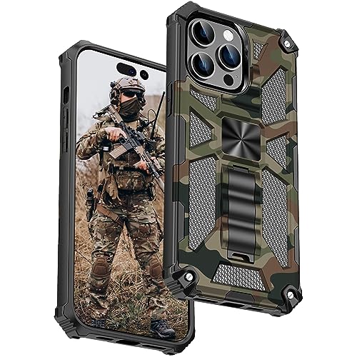 Ysnzaq Hülle für iPhone 15 Pro Max 6,7", [Military Grade Schutz] Camouflage Armor Panzerhülle Heavy Duty Handyhülle mit Ständer Schutzhülle für Apple iPhone 15 Pro Max-YH Army Green von Ysnzaq